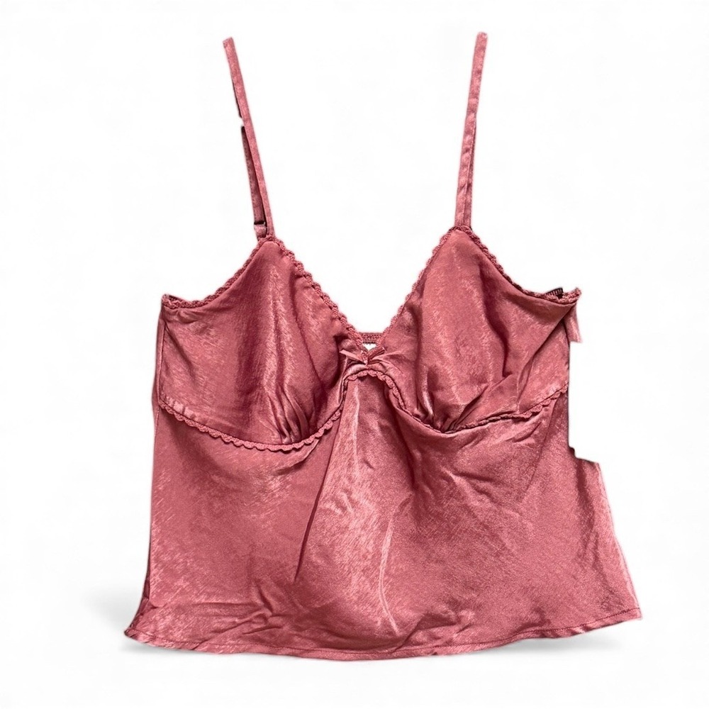 No Boundaries Lace Trim Satin Coquette Cami with Bow XL (16-18) Warm Rose NWT - Picture 5 of 11